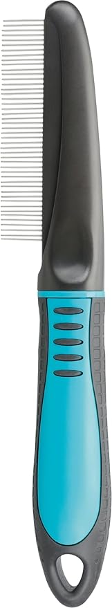 TRIXIE coat detangler with fine tines - for detangling and smoothing - for top coat and undercoat - rubberised handle - black/blue - 22 cm