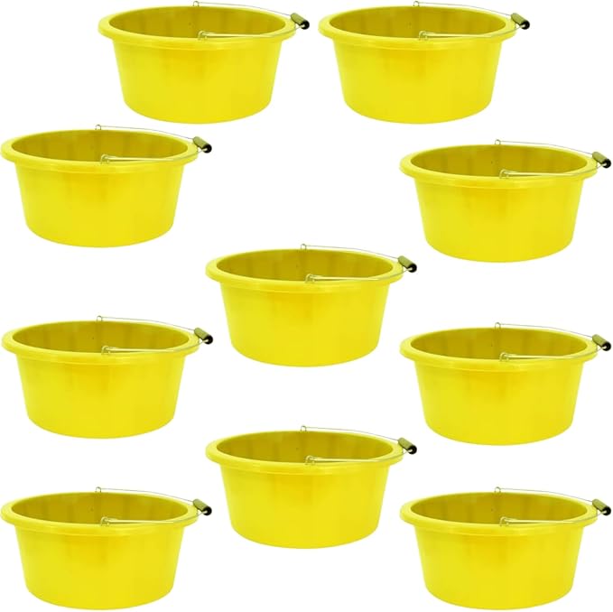 Yellow Color Shallow/Feeder Bucket – 15L (3 Gallon) Heavy-Duty Multi-Purpose Tub with Strong Gripper Handle-Stackable & Durable Variants-Stable for horses or plaster bucket