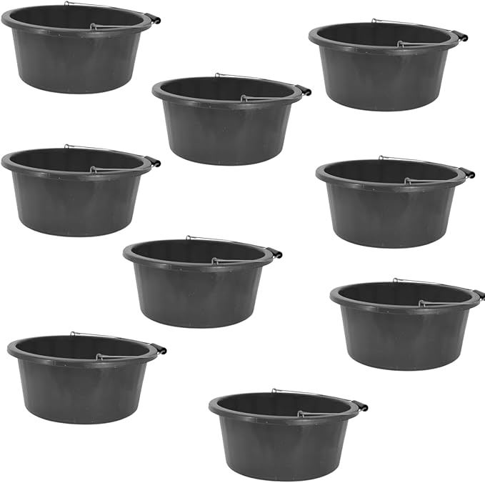 Black Color Shallow/Feeder Bucket – 15L (3 Gallon) Heavy-Duty Multi-Purpose Tub with Strong Gripper Handle-Stackable & Durable Variants-Stable for horses or plaster bucket