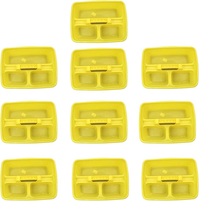 Yellow Color Caddy Tray – 12" x 15" 3 Compartment Polypropylene Carrying Container with Handle – Cleaning Tool Storage Caddy – Colour Coded – For Home Garden Equestrian