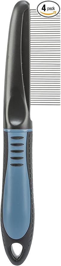 TRIXIE comb with fine teeth - smoothes the coat - top coat and undercoat - rubberised plastic handle - 22 cm - black/blue
