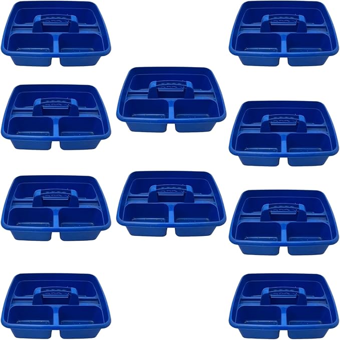 Blue Color Caddy Tray – 12" x 15" 3 Compartment Polypropylene Carrying Container with Handle – Cleaning Tool Storage Caddy – Colour Coded – For Home Garden Equestrian
