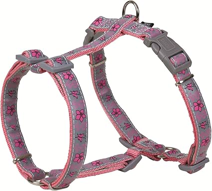 Pink Reflect dog H-harness, M–L: 50–75 cm/20 mm, pink/grey
