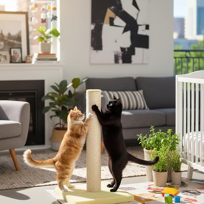 Cream Color Extra Tall Cat Scratcher Post 64cm –Durable Cream Sisal Pole for Indoor Cats –Stable Anti-Tip Base – Encourages Healthy Scratching – Stylish & Functional Design for Kittens & Adult Cats–Single Pack