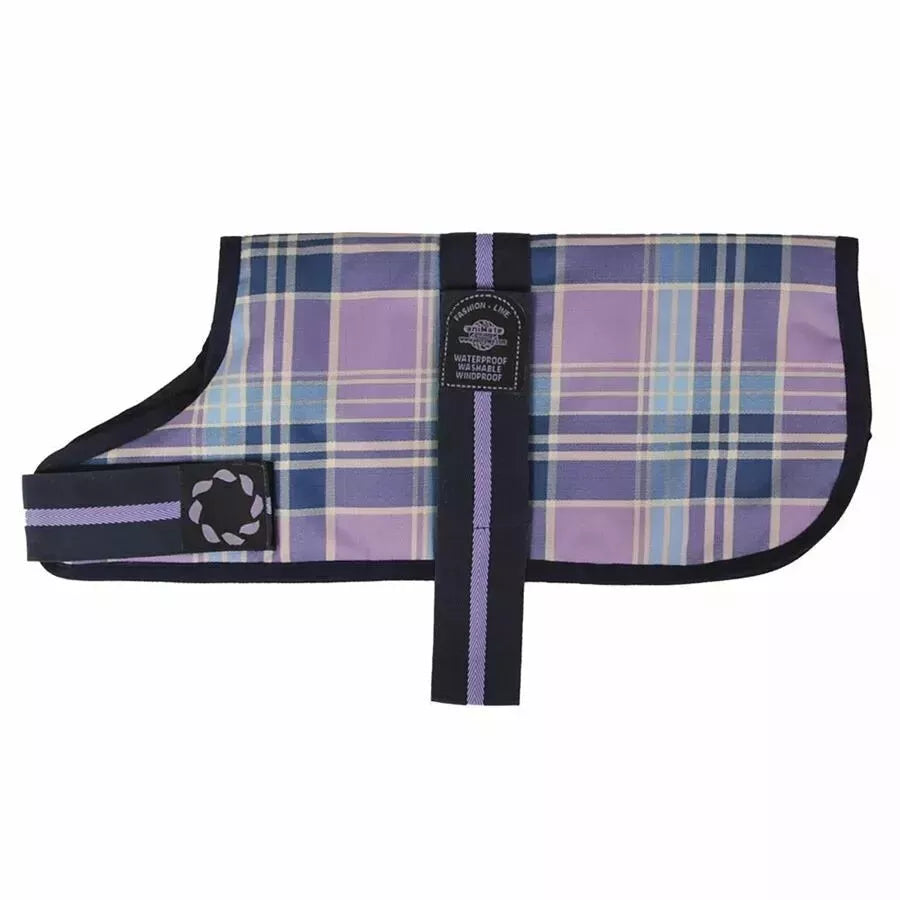 Animate Lilac Tartan Padded Dog Coat 22inch