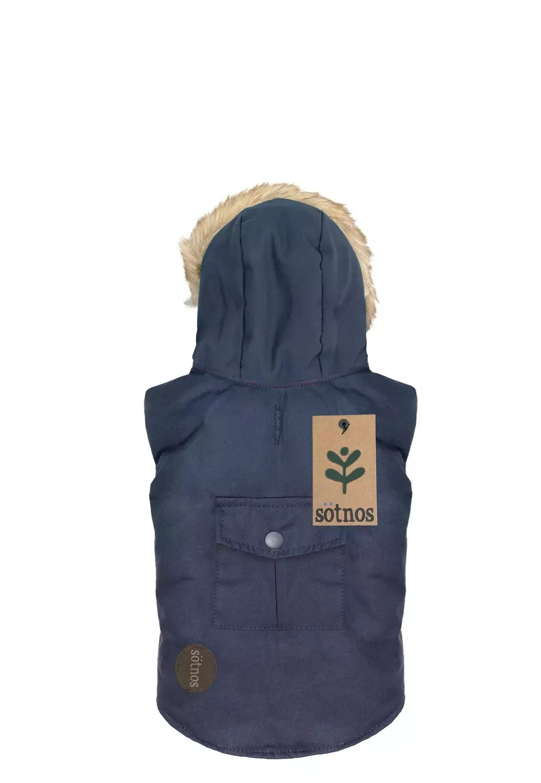Sotnos Fur Trim Parka Dog Coat, Navy, Large back length 43cm