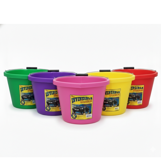 Airflow Invincible Mixed Colour Builders Buckets – Set of 5 Heavy Duty Plastic Construction Tubs for Cement, Water & DIY Use