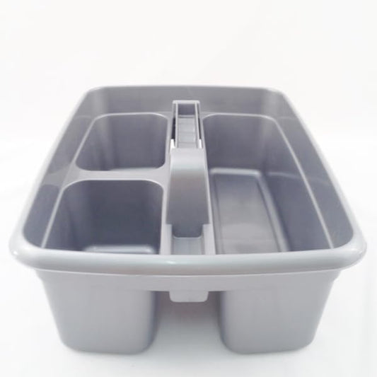 Silver color Caddy Tray – 12" x 15" 3 Compartment Polypropylene Carrying Container with Handle – Cleaning Tool Storage Caddy – Colour Coded – For Home Garden Equestrian