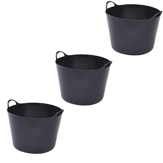 56L Plastic Flexi Tub Heavy-Duty Flexible Storage Bucket (Black) – Large Multi-Purpose Round Container for Garden, Laundry, and Home Use – Durable Plastic Tub