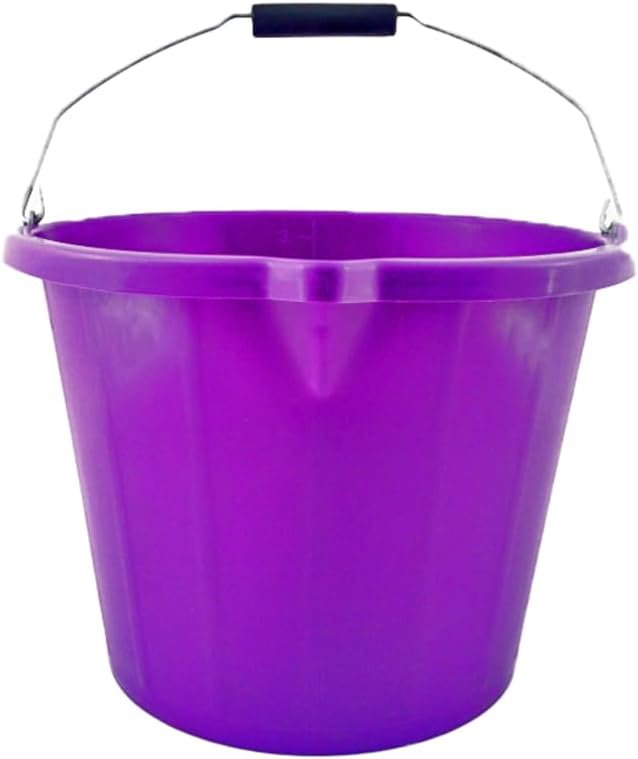 15 Litre Heavy Duty Builders Bucket – Durable Plastic Construction with Pouring Lip & Strong Metal Handle – Graduated in Gallons and Litres – Multipurpose Mixing, Available in 5 Colours