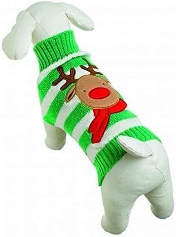 Green & White Reindeer Christmas Jumper for Dogs – Festive Knitted Pet Sweater with Rudolph Design, Soft & Cozy Winter Outfit