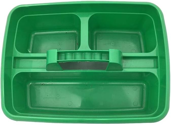 Green Color Caddy Tray – 12" x 15" 3 Compartment Polypropylene Carrying Container with Handle – Cleaning Tool Storage Caddy – Colour Coded – For Home Garden Equestrian