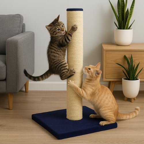 Blue Color Extra Tall Cat Scratcher Post 64cm –Durable Navy Blue Sisal Pole for Indoor Cats –Stable Anti-Tip Base – Encourages Healthy Scratching-Stylish & Functional Design for Kittens & Adult Cats–Single Pack