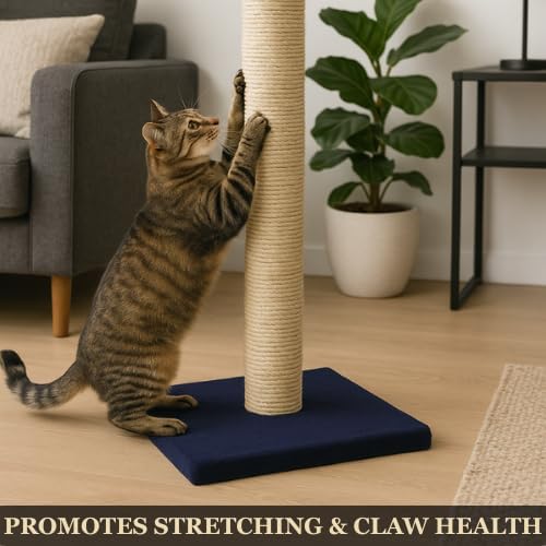 Blue Color Extra Tall Cat Scratcher Post 64cm –Durable Navy Blue Sisal Pole for Indoor Cats –Stable Anti-Tip Base – Encourages Healthy Scratching-Stylish & Functional Design for Kittens & Adult Cats–Single Pack