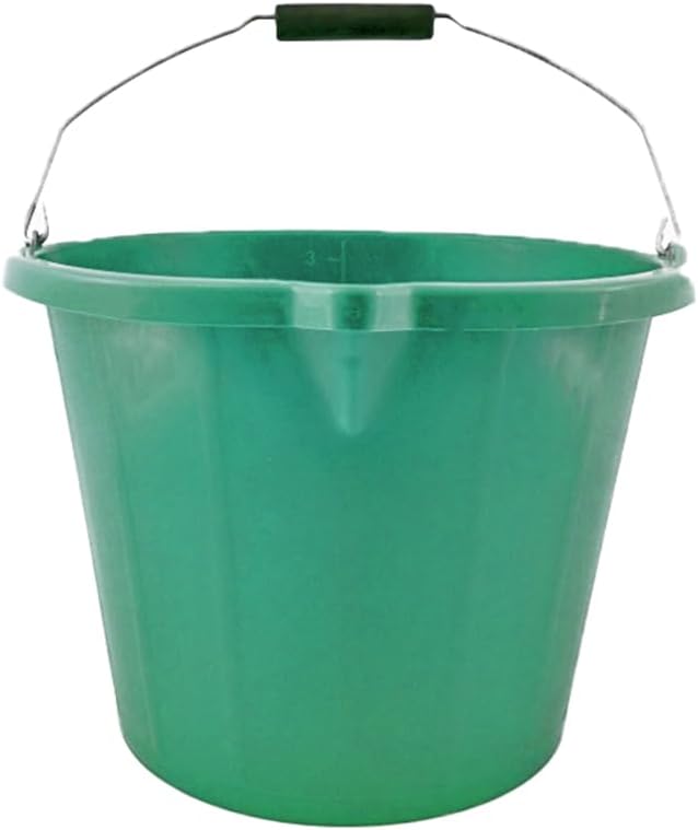 15 Litre Heavy Duty Builders Bucket – Durable Plastic Construction with Pouring Lip & Strong Metal Handle – Graduated in Gallons and Litres – Multipurpose Mixing, Available in 5 Colours