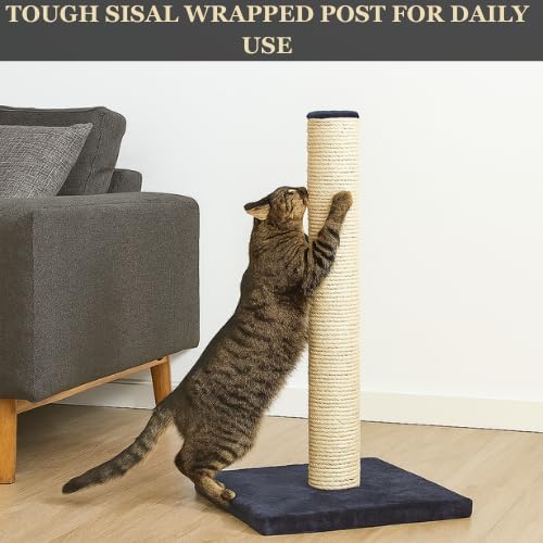 Blue Color Extra Tall Cat Scratcher Post 64cm –Durable Navy Blue Sisal Pole for Indoor Cats –Stable Anti-Tip Base – Encourages Healthy Scratching-Stylish & Functional Design for Kittens & Adult Cats–Single Pack