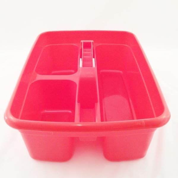 Red Color Caddy Tray – 12" x 15" 3 Compartment Polypropylene Carrying Container with Handle – Cleaning Tool Storage Caddy – Colour Coded – For Home Garden Equestrian
