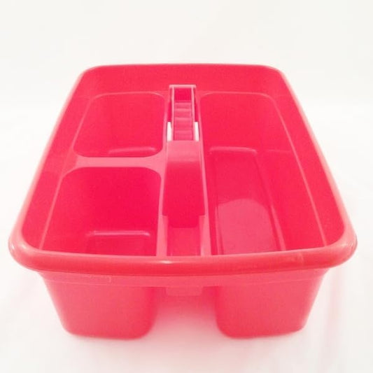Red Color Caddy Tray – 12" x 15" 3 Compartment Polypropylene Carrying Container with Handle – Cleaning Tool Storage Caddy – Colour Coded – For Home Garden Equestrian
