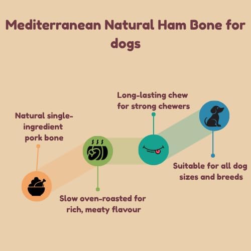 Mediterranean Natural Ham Bone for dogs- Slow Roasted Pork Treat Long Lasting Natural Dog Chew Bone Supports Chewing Instinct Single Ingredient Dog Snack for All Breeds Large Medium Small Dogs