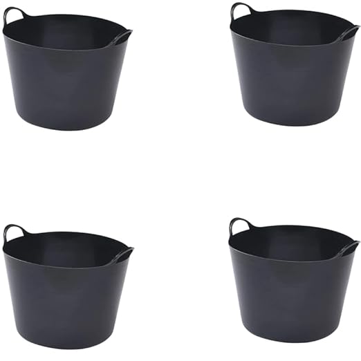 56L Plastic Flexi Tub Heavy-Duty Flexible Storage Bucket (Black) – Large Multi-Purpose Round Container for Garden, Laundry, and Home Use – Durable Plastic Tub