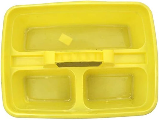 Yellow Color Caddy Tray – 12" x 15" 3 Compartment Polypropylene Carrying Container with Handle – Cleaning Tool Storage Caddy – Colour Coded – For Home Garden Equestrian