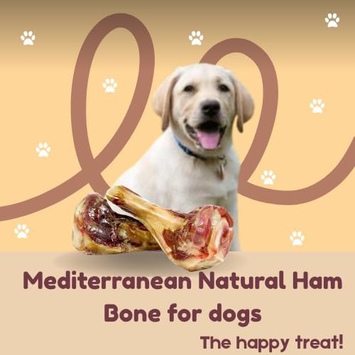 Mediterranean Natural Ham Bone for dogs- Slow Roasted Pork Treat Long Lasting Natural Dog Chew Bone Supports Chewing Instinct Single Ingredient Dog Snack for All Breeds Large Medium Small Dogs