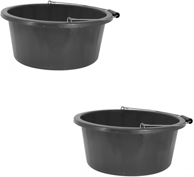 Black Color Shallow/Feeder Bucket – 15L (3 Gallon) Heavy-Duty Multi-Purpose Tub with Strong Gripper Handle-Stackable & Durable Variants-Stable for horses or plaster bucket