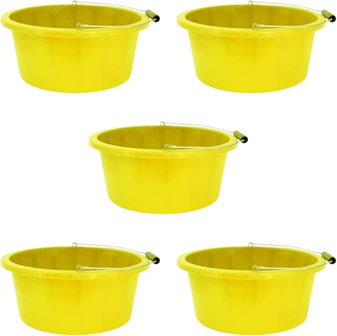 Yellow Color Shallow/Feeder Bucket – 15L (3 Gallon) Heavy-Duty Multi-Purpose Tub with Strong Gripper Handle-Stackable & Durable Variants-Stable for horses or plaster bucket