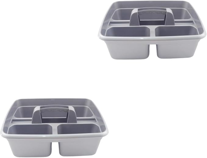 Silver color Caddy Tray – 12" x 15" 3 Compartment Polypropylene Carrying Container with Handle – Cleaning Tool Storage Caddy – Colour Coded – For Home Garden Equestrian