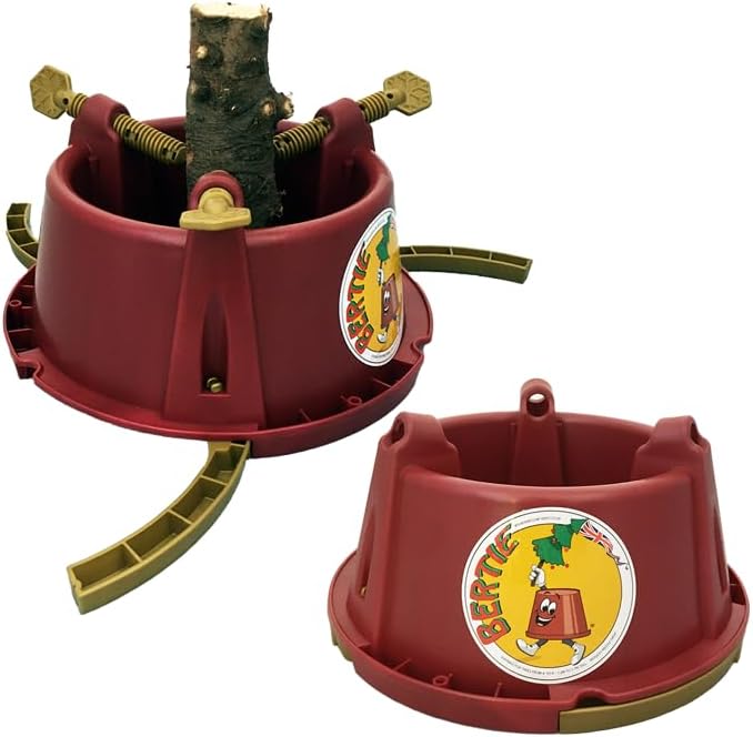 Bertie British-Made Christmas Tree Stand – Adjustable Legs, 4.5L Water Capacity, Fits 4ft–9ft Trees (Up to 15cm Trunk) – Heavy Duty & Stylish – Santa, Elf, Jack Frost Posh Suit