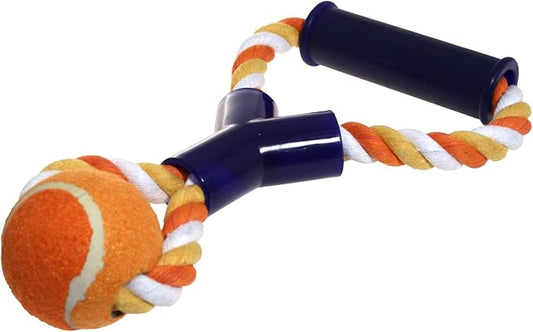 Rope Tug with Tennis Ball Dog Toy – Durable Orange Chew & Tug Toy for Medium & Large Dogs- Strong Cotton Rope & Rubber Ball- Interactive Pet Toy for Tug-of-War, Fetch & Active Play.
