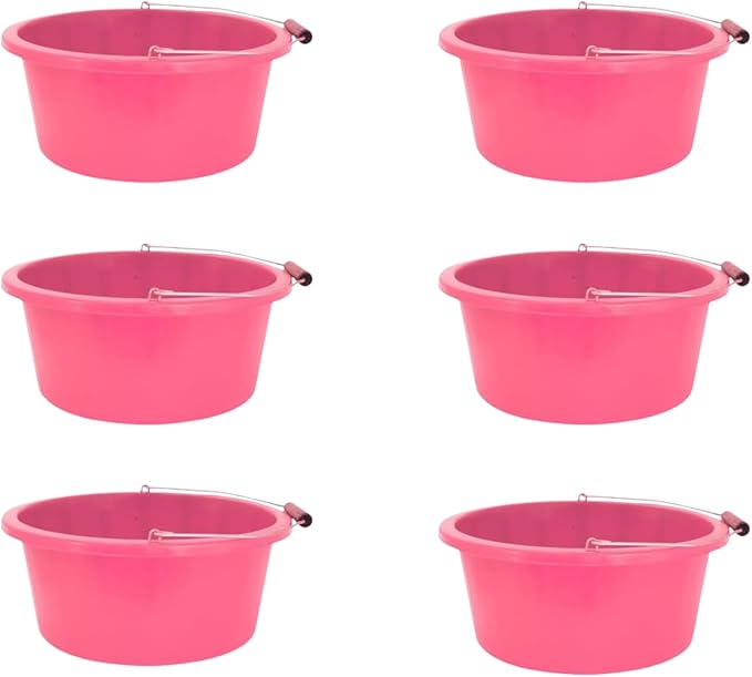 Pink Color Shallow/Feeder Bucket – 15L (3 Gallon) Heavy-Duty Multi-Purpose Tub with Strong Gripper Handle-Stackable & Durable Variants-Stable for horses or plaster bucket