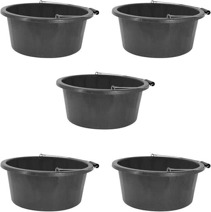 Black Color Shallow/Feeder Bucket – 15L (3 Gallon) Heavy-Duty Multi-Purpose Tub with Strong Gripper Handle-Stackable & Durable Variants-Stable for horses or plaster bucket