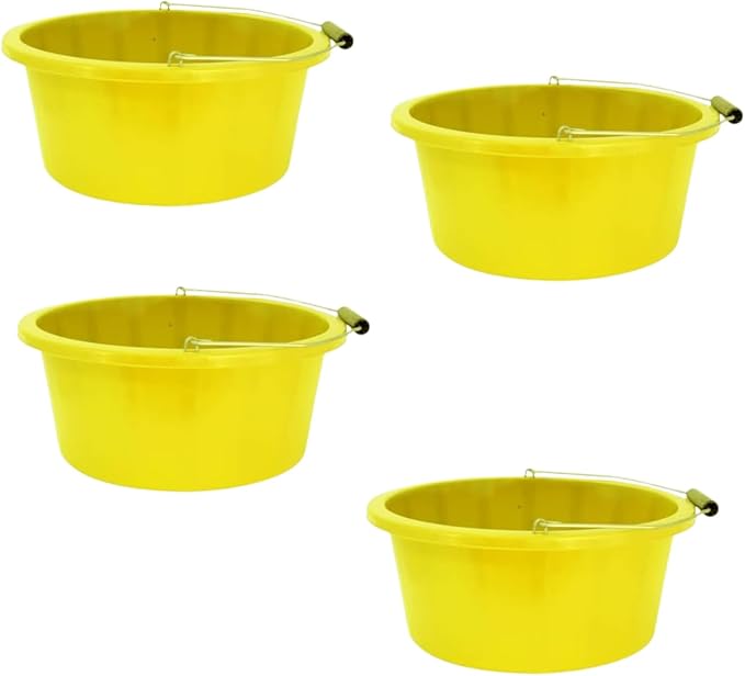 Yellow Color Shallow/Feeder Bucket – 15L (3 Gallon) Heavy-Duty Multi-Purpose Tub with Strong Gripper Handle-Stackable & Durable Variants-Stable for horses or plaster bucket