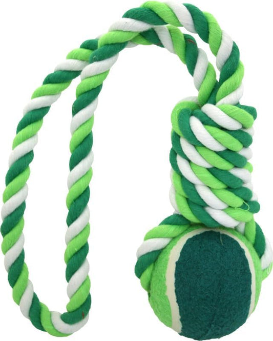 Rope with Large Tennis Ball Dog Toy – 40cm Interactive Tug and Fetch Companion – Green Textured Chew Toy for Dogs – Durable, Lightweight & Easy to Grip – Perfect for Active Play – Single Pack