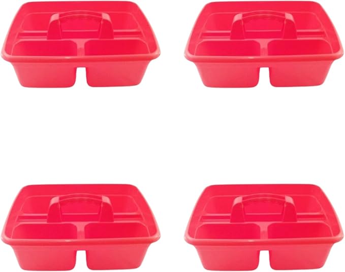 Red Color Caddy Tray – 12" x 15" 3 Compartment Polypropylene Carrying Container with Handle – Cleaning Tool Storage Caddy – Colour Coded – For Home Garden Equestrian
