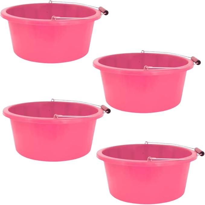 Pink Color Shallow/Feeder Bucket – 15L (3 Gallon) Heavy-Duty Multi-Purpose Tub with Strong Gripper Handle-Stackable & Durable Variants-Stable for horses or plaster bucket