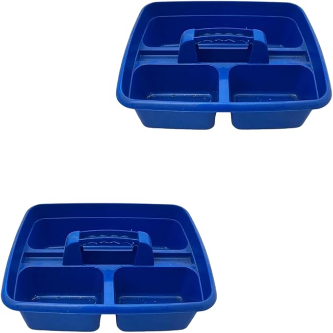 Blue Color Caddy Tray – 12" x 15" 3 Compartment Polypropylene Carrying Container with Handle – Cleaning Tool Storage Caddy – Colour Coded – For Home Garden Equestrian