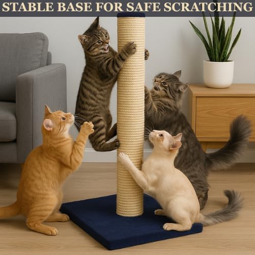 Blue Color Extra Tall Cat Scratcher Post 64cm –Durable Navy Blue Sisal Pole for Indoor Cats –Stable Anti-Tip Base – Encourages Healthy Scratching-Stylish & Functional Design for Kittens & Adult Cats–Single Pack
