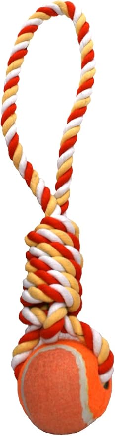 Rope with Giant Tennis Ball Dog Toy - 56CM Interactive Chew & Tug Toy for Medium & Large Dogs - Durable Pet Toy for Aggressive Chewers - Bright Orange Outdoor Play Rope Ball