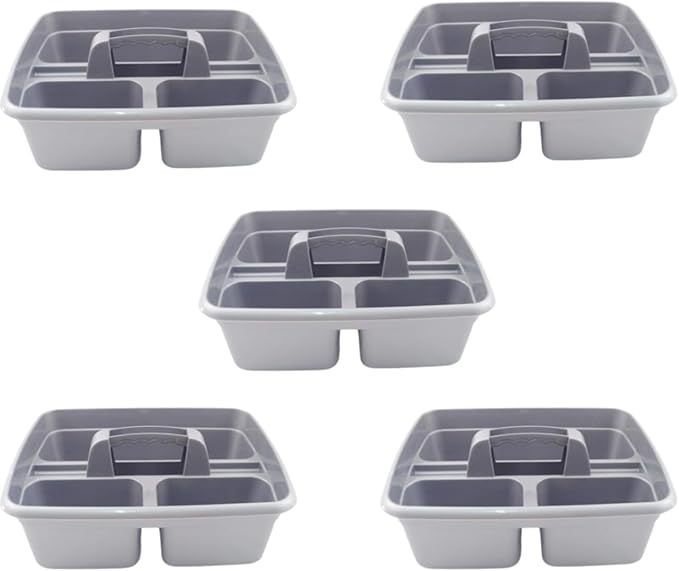 Silver color Caddy Tray – 12" x 15" 3 Compartment Polypropylene Carrying Container with Handle – Cleaning Tool Storage Caddy – Colour Coded – For Home Garden Equestrian