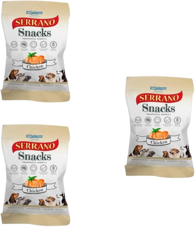 Serrano Soft Snack Dog Treats Mixed Flavours Chicken-Ham-Beef-Liver Rich in Protein Low Fat Easy to Digest Enriched with Nutrients Ideal for All Breeds Training Reward or Daily Treat-chicken