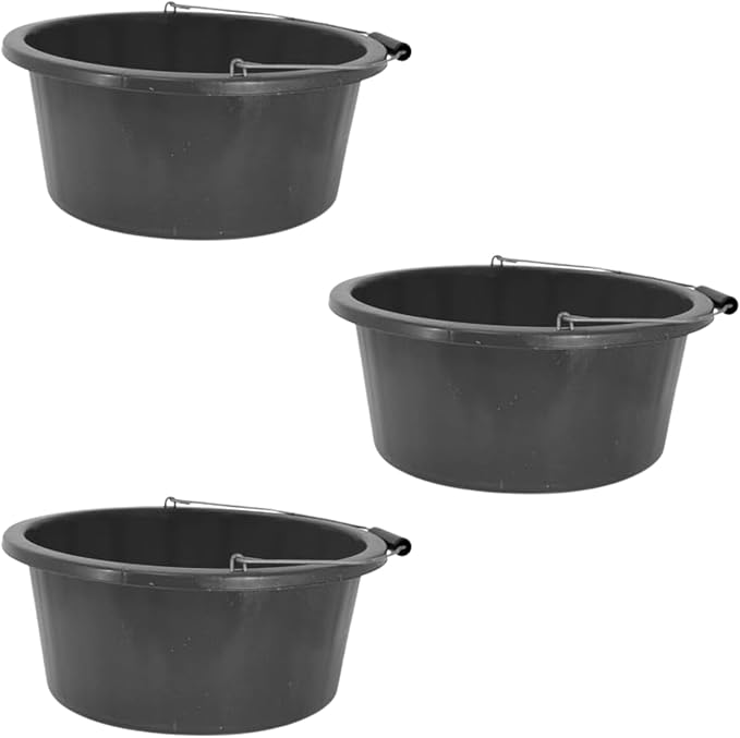 Black Color Shallow/Feeder Bucket – 15L (3 Gallon) Heavy-Duty Multi-Purpose Tub with Strong Gripper Handle-Stackable & Durable Variants-Stable for horses or plaster bucket