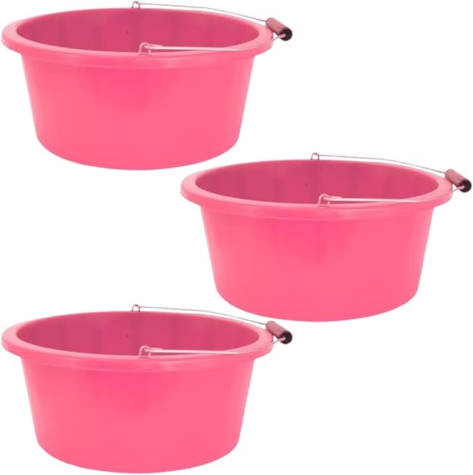 Pink Color Shallow/Feeder Bucket – 15L (3 Gallon) Heavy-Duty Multi-Purpose Tub with Strong Gripper Handle-Stackable & Durable Variants-Stable for horses or plaster bucket