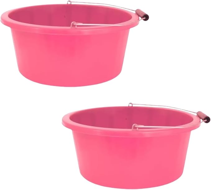 Pink Color Shallow/Feeder Bucket – 15L (3 Gallon) Heavy-Duty Multi-Purpose Tub with Strong Gripper Handle-Stackable & Durable Variants-Stable for horses or plaster bucket