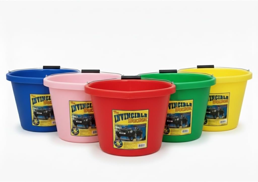 Airflow Invincible Builders Buckets Set of 5 Mixed Colours – Heavy Duty Plastic Construction Tubs for Cement, Water, DIY, Gardening & Trade Use