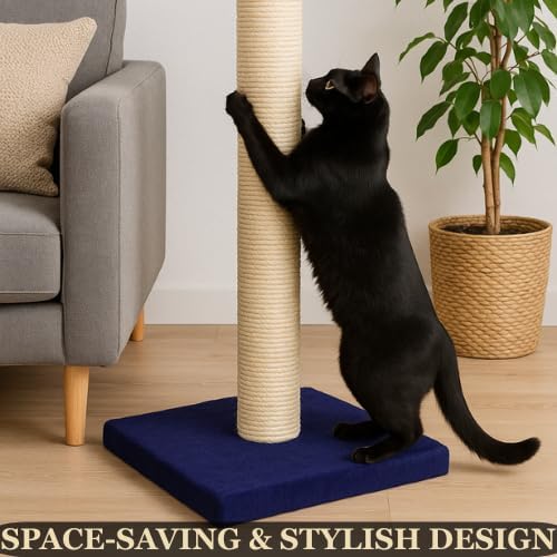 Blue Color Extra Tall Cat Scratcher Post 64cm –Durable Navy Blue Sisal Pole for Indoor Cats –Stable Anti-Tip Base – Encourages Healthy Scratching-Stylish & Functional Design for Kittens & Adult Cats–Single Pack
