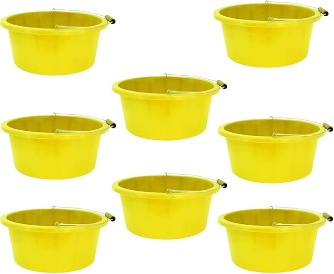 Yellow Color Shallow/Feeder Bucket – 15L (3 Gallon) Heavy-Duty Multi-Purpose Tub with Strong Gripper Handle-Stackable & Durable Variants-Stable for horses or plaster bucket