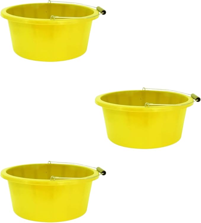 Yellow Color Shallow/Feeder Bucket – 15L (3 Gallon) Heavy-Duty Multi-Purpose Tub with Strong Gripper Handle-Stackable & Durable Variants-Stable for horses or plaster bucket