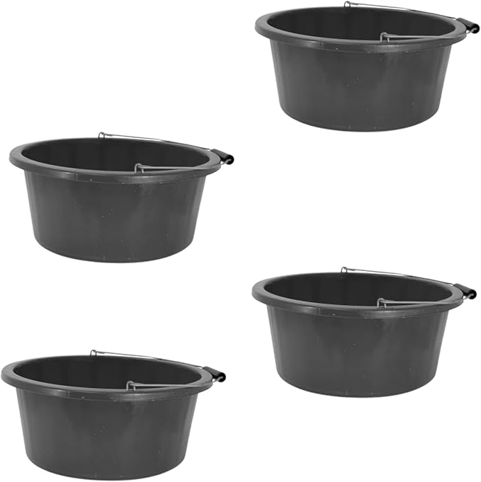 Black Color Shallow/Feeder Bucket – 15L (3 Gallon) Heavy-Duty Multi-Purpose Tub with Strong Gripper Handle-Stackable & Durable Variants-Stable for horses or plaster bucket